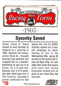 1993 Horse Star Daily Racing Form 100th Anniversary #10 Sysonby Back